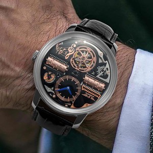 Jam Tangan <span class=keywords><strong>Analog</strong></span> Mekanis Otomatis Pria Seri Musik, Trendi Kasual, Casing Baja Tahan Karat, Kulit Asli - Product Image 3