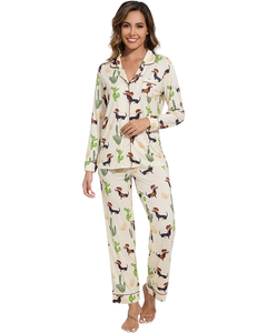 Vente en gros de pyjamas en coton pour femmes vêtements de nuit personnalisés à imprimé <span class=keywords><strong>animal</strong></span> vêtements de détente ensembles pour femmes pyjamas en bambou à manches longues - Product Image 2