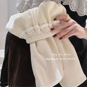 Tongxingyuan Girls Fleece Lined Ribbed Wide Leg Pants Thickened One Piece Solid Color Cotton Knitted Autumn Winter 2025 - Product Image 4