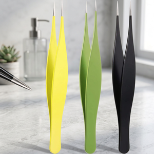 Juego de Pinzas Profesionales Hechas a Mano de Acero Inoxidable Curvado ESD con Punta Inclinada y Puntiaguda para Cejas, Mango Ligero y Cómodo - Product Image 3