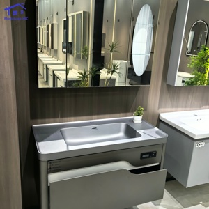 Tocador de baño rectangular moderno de lujo, marco de madera maciza, encimera de mármol, respetuoso con el medio ambiente para hoteles boutique, villas - Product Image 3