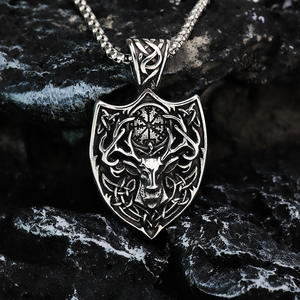Men's Stainless Steel Pendant <b>Necklace</b> Shield Shape Deer Head Viking <b>Compass</b> Design Gift Jewelry - Product Image 4