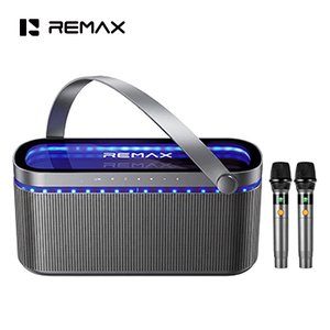 เครื่องคาราโอเกะ Remax พร้อมไมโครโฟนไร้สายสองตัว ลำโพงบลูทูธพกพาทรงพลังพร้อมไฟ LED รองรับ BT/AUX/USB - Product Image 1
