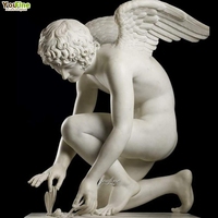 YOUFINE - Escultura Clásica de Mármol de Tamaño Natural de Cupido Presentando una Rosa a una Mariposa