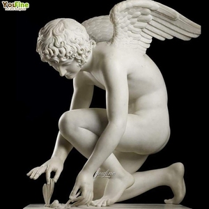YOUFINE - Escultura Clásica de Mármol de Tamaño Natural de Cupido Presentando una Rosa a una Mariposa - Product Image 4