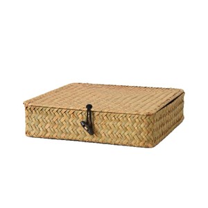 Handmade Straw <b>Woven</b> <b>Basket</b> Rectangle Storage <b>Basket</b> With Handle For Home Organization - Product Image 3