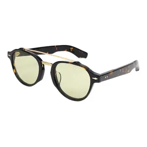 Occhiali da sole tondi di design di fascia alta Vintage a doppio ponte lenti caramelle acetato metallo retrò 2024 occhiali da sole