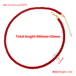 Collier en chaîne tressée colorée fait main en gros, <span class=keywords><strong>avec</strong></span> <span class=keywords><strong>fermoir</strong></span> en or tendance, chaînes en corde de <span class=keywords><strong>soie</strong></span> torsadée de 5 mm, adaptées aux pendentifs - Product Image 3