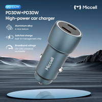 Chargeur de voiture Miccell 60W double port Type-C QC3.0 PD, matériau ignifuge, charge rapide pour ordinateur portable, OVP SCP OTP