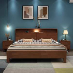 现代简约木质1.8米特大床夜灯经济型储物软靠背选项1.5米1.2米双人床传统 - Product Image 2