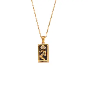 Модные квадратные Красочные эмалевые циркониевые карты Таро Ожерелье 18K позолоченные цепочки из нержавеющей стали ожерелья для женщин