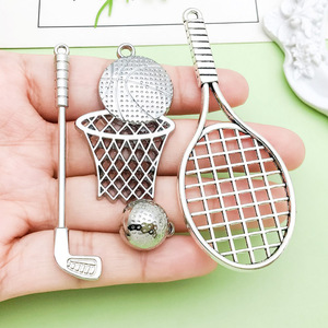 ชุดจี้รูปไม้เทนนิสโลหะผสมเงินโบราณสำหรับทำเครื่องประดับ DIY ชุบโลหะผสมสังกะสี 6 ชิ้น - Product Image 2