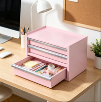Boîte à outils portable rose en fer, étanche, 3 tiroirs, organisateur de rangement verrouillable pour maquillage, artisanat, bijoux, petites pièces de quincaillerie, garage