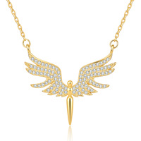 Collier avec pendentif aile d'ange en argent sterling 925, pavé de moissanite, colliers minimalistes