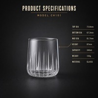 Verre à eau, jus ou thé de 340 ml avec base cannelée, côtés lisses, base arrondie et nervures douces pour un usage quotidien