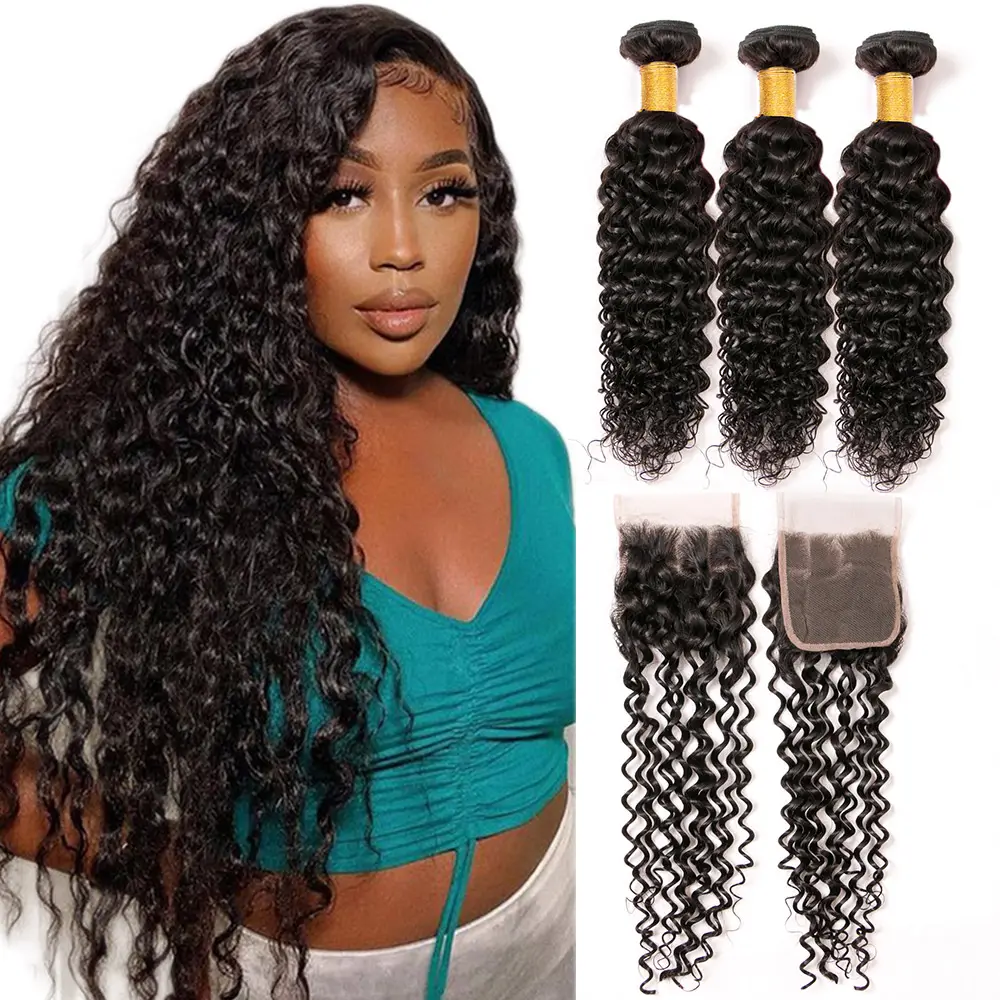 Hair Vendors Wholesale Remy Cuticles Aligned Raw Indian Human Hair Bundles Water Wave, Double Drawn Human Hair Bundles