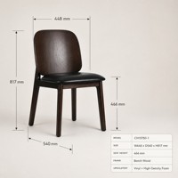 Chaise de salle à manger minimaliste moderne avec dossier en bois, assise en vinyle rembourrée, structure en bois de hêtre pour la maison, le café, l'hôtel