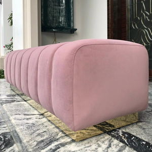 Modern Luxury Eco-Friendly Durable Pink Velvet Upholstered Ottoman Bench Gold Stainless Steel Base <b>Bedroom</b> Hotel Villa - Product Image 1