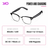   Lunettes Intelligentes 5.4 Audio à Oreille Libre Verres Transparents Double Tactile Musique Sans Fil Appel USB Chargement Magnétique