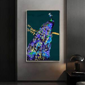 Salon décor luxe encadré Animal oeuvre 3D émail peinture <span class=keywords><strong>bleu</strong></span> verre peinture <span class=keywords><strong>paon</strong></span> photos - Product Image 4