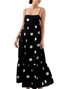 2024 sleeveless boho polka dot ruffle dress floor length Women Elegant Summer Casual Dresses