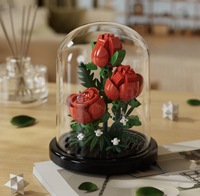 Jouet éducatif Forever Red Rose, blocs de construction avec couvercle anti-poussière, fleur éternelle romantique à faire soi-même, cadeau en plastique ABS