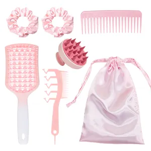 Custom Satin Dust Bags wirh hair scrunchie tie band shompoo brush and Massage scalp wide tooth comb Household washing care set
