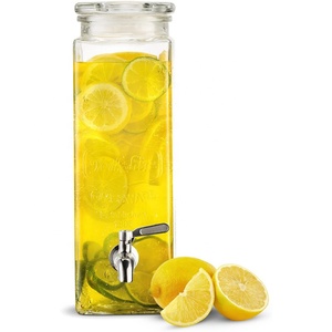 Tarro de cristal cuadrado alto, dispensador de bebidas con espiga de acero inoxidable y tapa de vidrio, botella de bebida de 80 onzas - Product Image 2