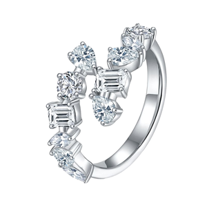 Wholesale Half Eternity Wedding <b>Ring</b> Band Elegant 18K Gold Plated <b>925</b> Sterling <b>Silver</b> Pave Setting Stackable Moissanite Trendy - Product Image 1