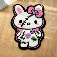 Tapis tufté à la main de forme irrégulière, motif anime, squelette gothique, dessin animé, Hello Kitty, tapis tufté fait main, tapis de sol artisanal