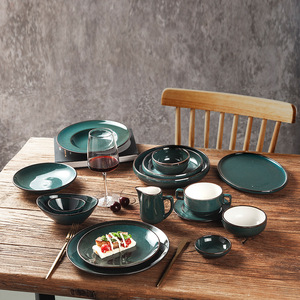 Vente en gros <span class=keywords><strong>de</strong></span> vaisselle verte glaçure réactive, service en grès, assiette à rebord, plat soufflé, tasse et soucoupe, assiette creuse, service <span class=keywords><strong>de</strong></span> table - Product Image 2