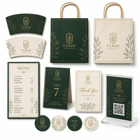 Kit de Branding Personnalisé 7 Pièces pour Restaurants d'Entreprises : Étuis, Sacs, Menus, Autocollants et Présentoirs pour Chaînes, Franchises et Marques Multi-Sites