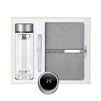 Haute qualité affichage de la température bouteille en verre exquis cahier métal stylo cadeau ensemble affaires promotionnel entreprise cadeau ensemble