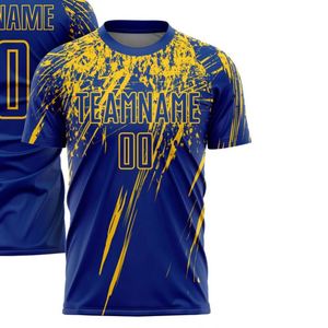 Maillot de football imprimé bleu et jaune à manches courtes, respirant, léger, séchage rapide, uniforme de sport pour l'entraînement et les matchs d'équipe - Product Image 2