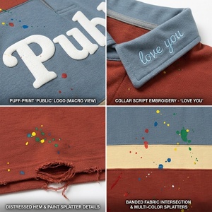 เสื้อยืดแขนยาวผู้ชาย OEM Apparel แบบสั่งทำพิเศษ สีบล็อกกิ้ง ปักลาย พิมพ์นูน ลายเพ้นท์มือ สไตล์ดิสเทรสลำลอง - Product Image 2