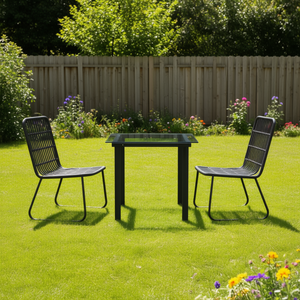 <b>Black</b> Poly Rattan Dining Set With Powder Coated Steel <b>Frame</b> For Garden Use - Product Image 2