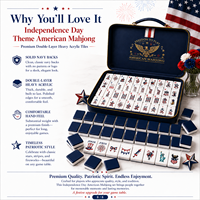 Tuiles de Mahjong en Acrylique à Deux Couches Thème Patriotique USA, Base Marine, Motif Étoile Chapeau Haut-de-forme Feux d'Artifice, Finition Polie