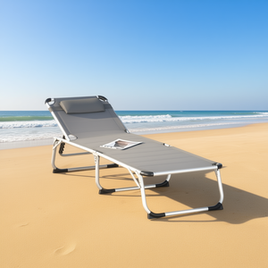 Silla de Playa Plegable, Tela Gris, Tumbona para Exteriores, Reclinable con Ajuste Manual, para Uso en la Arena - Product Image 2