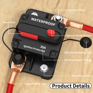 1pc Disjoncteur miniature étanche 12V-24V DC 30 Ampères pour protection de l'alimentation des caissons de basses automobiles, des systèmes marins, de camping-cars, de bateaux et solaires - Product Image 5