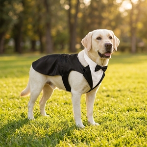 Costume de smoking britannique pour chien avec nœud papillon, tenue de mariage formelle pour témoin, costume en polyester pour chiens de taille moyenne à grande - Product Image 1