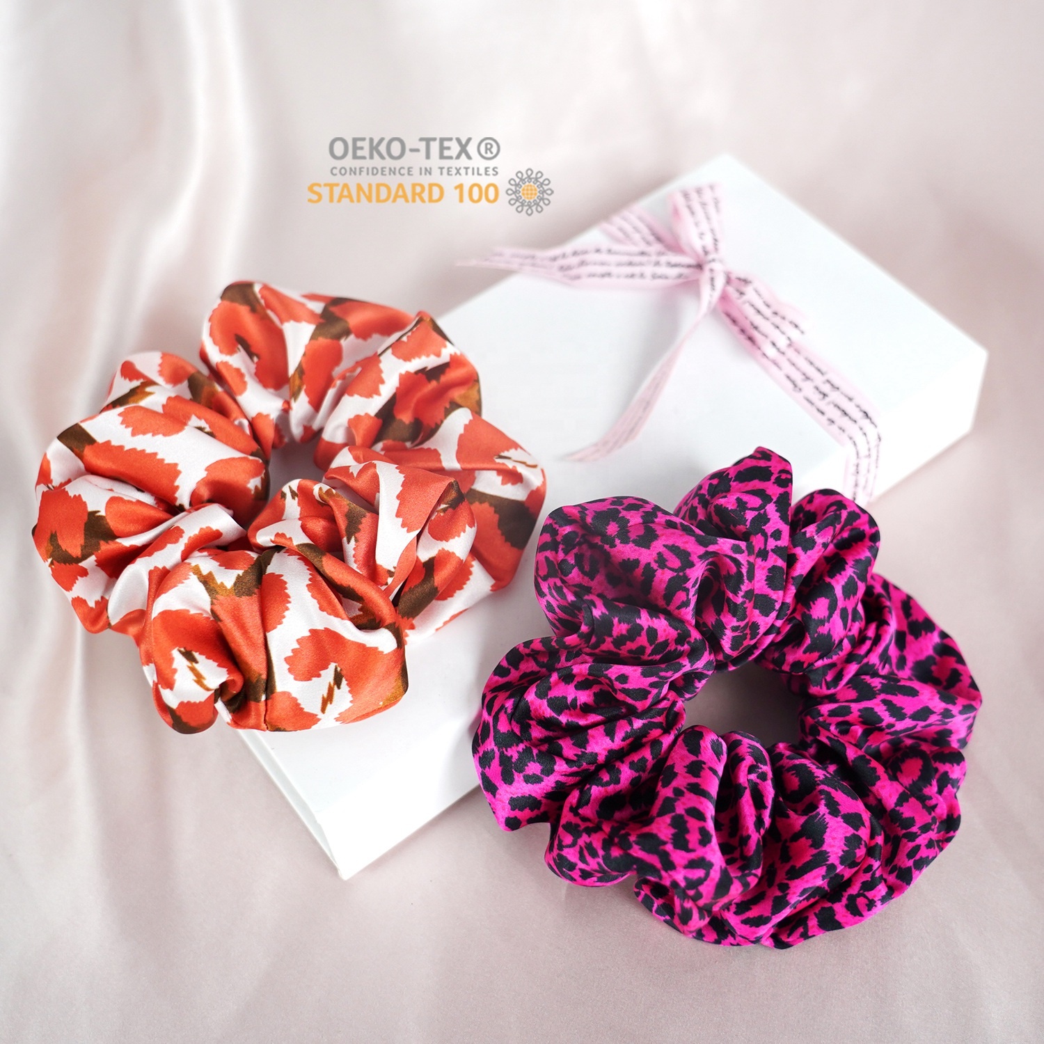 Европейские и американские стильные 100% шелковые резинки для волос, шелковые резинки для волос с принтом на заказ, принимаются шелковые резинки с логотипом на заказ