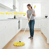 Serpillère lavable pour le nettoyage des sols, avec fil de coton synthétique, manche en aluminium, système d'essorage par basculement, serpillère jaune pour usage domestique