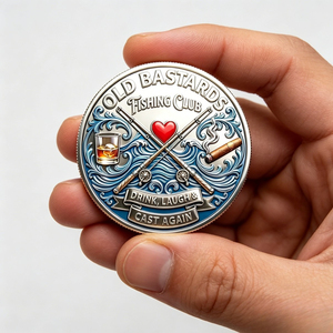 3D reliëf gepersonaliseerde visclub uitdagingsmunt vintage skelet visser ontwerp metalen souvenir voor vissers oude klootzakken visclub - Product Image 2