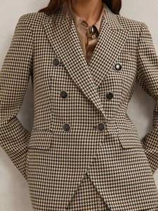 Women's Wool-Blend Double-Breasted Check <b>Blazer</b> in Neutral Check Women's Vintage <b>Blazer</b> Suit - Product Image 4