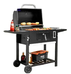 China Customized Bivouac Durable House Trolley Offset Smoker BBQ Oven With Side Table Charcoal Grill