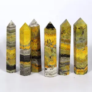 Natural Crystal Quartz Bumblebees Jasper Tower Healing Wand Stone Point Faceted Prism