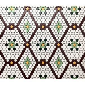 باقة سيراميك صغيرة باللون الأبيض والوردي السداسي بنمط زهور فسيفساء لتزيين جدران الحمام للبلاط الناعم للأرضيات - Product Image 6