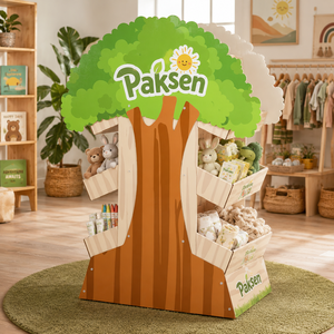 Présentoir en carton ondulé en forme d'arbre pour enfants, entièrement personnalisable, empilable, pour l'agencement des jouets et des bonbons pour enfants en hypermarché - Product Image 1