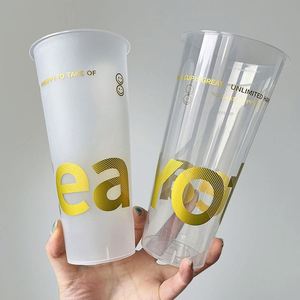 Gobelet à café, jus, lait, boba, bubble tea en plastique transparent à paroi simple avec impression de logo personnalisé et couvercles - Product Image 2