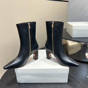 Bottines à talons hauts en cuir pour femmes, design de luxe, bout carré, bottes courtes tendance - Product Image 2